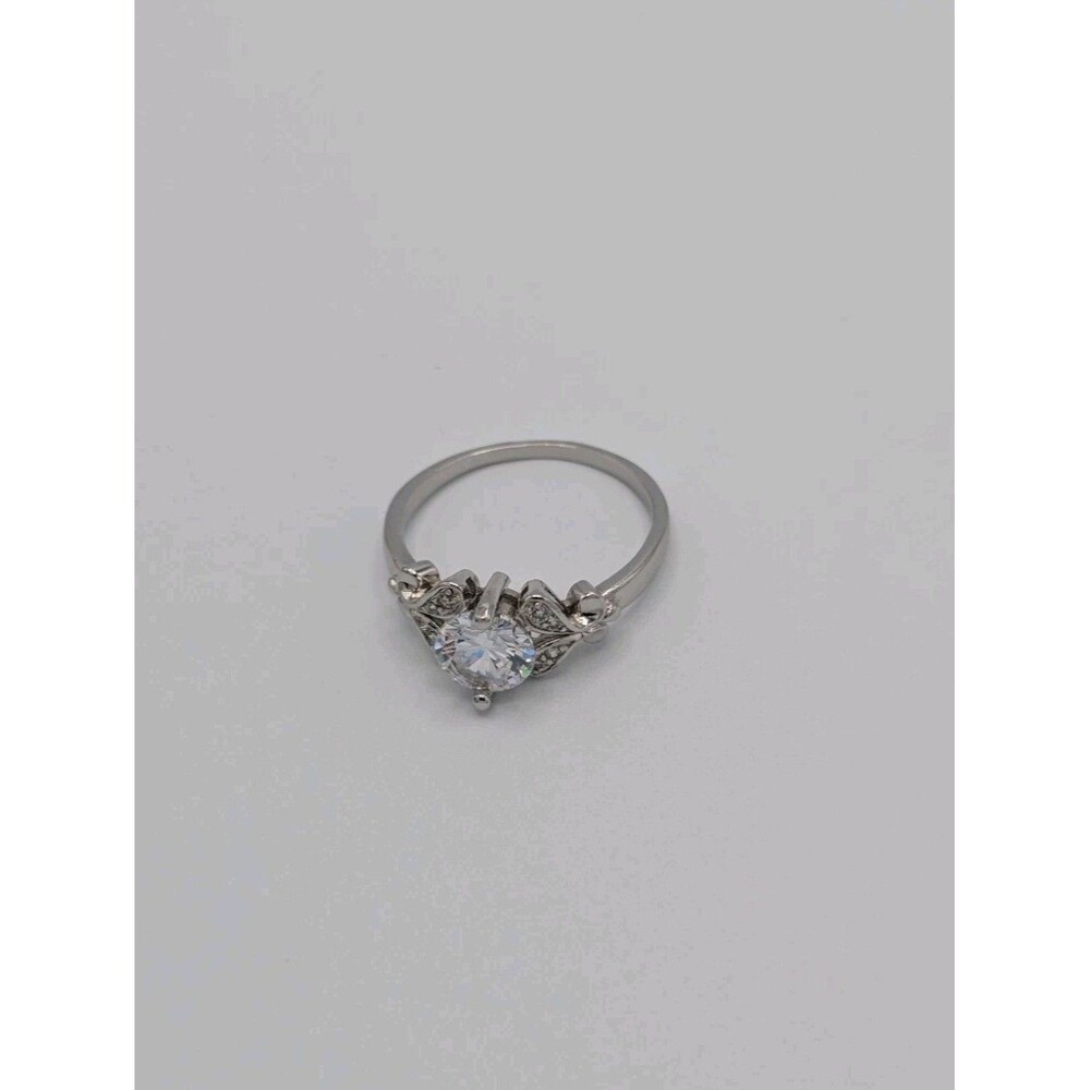 Art Deco Style 1 Ct Solitaire Simulated Diamond CZ Engagement Ring Silver Tone - Picture 7 of 12